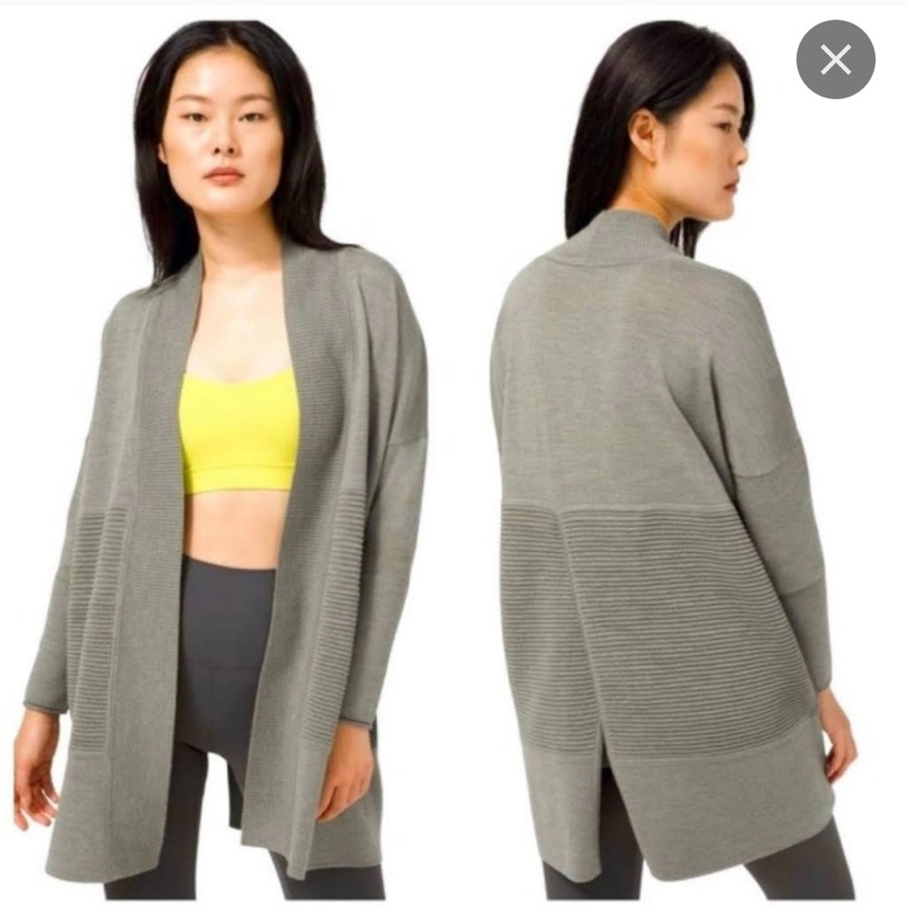 Lululemon merino wool cardigan sweater in light heather blue. Size small.